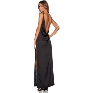 SOLACE London rosario maxi dress in black v-neck plunge front side slit US 2